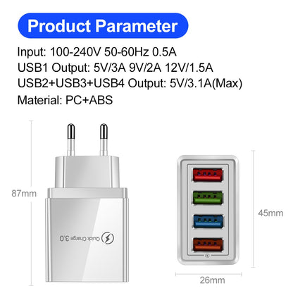 Carregador USB, 4 saídas USB carga rápida 3.0