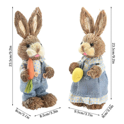 Casal de Coelhos de palha charmosos, 34cm